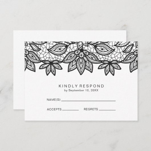 Romantische Kant Zwart en Wit Bruiloft RSVP (Voorkant / Achterkant)