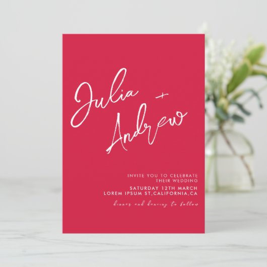 Romantische karmozijnrode QR Code Foto Bruiloft Kaart (Staand voorkant)