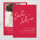 Romantische karmozijnrode QR Code Foto Bruiloft Kaart (Voorkant / Achterkant)