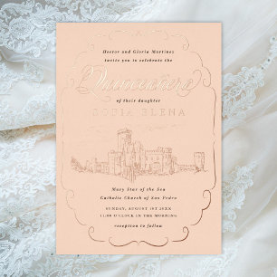 Romantische Kasteel Fantasy Quinceañera Goud Folie Uitnodiging