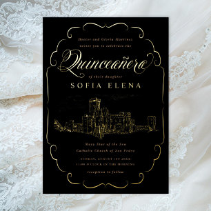 Romantische Kasteel Fantasy Quinceañera Goud Folie Uitnodiging
