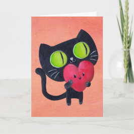 Romantische Kat die Rood Leuk Hart koesteren Feestdagen Kaart