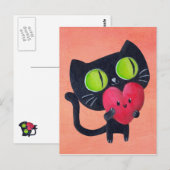 Romantische kat knuffelend rood kuthart briefkaart (Voorkant / Achterkant)