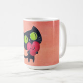 Romantische kat knuffelend rood kuthart koffiemok (Voorkant rechts)