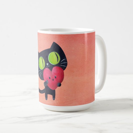 Romantische kat knuffelend rood kuthart koffiemok (Voorkant rechts)