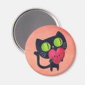 Romantische kat knuffelend rood kuthart magneet (Voorkant / Achterkant)