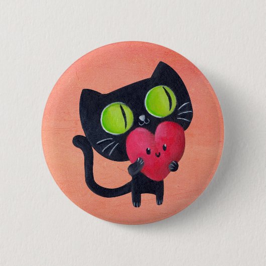 Romantische kat knuffelend rood kuthart ronde button 5,7 cm (Voorkant)