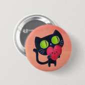 Romantische kat knuffelend rood kuthart ronde button 5,7 cm (Voorkant /achterkant)