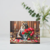 Romantische kat met Rose Bouquets Briefkaart (Staand voorkant)