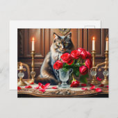 Romantische kat met Rose Bouquets Briefkaart (Voorkant / Achterkant)