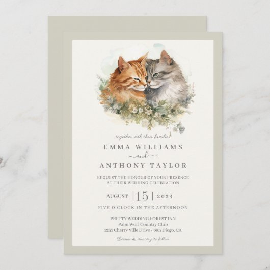 Romantische kat paar bruiloft uitnodiging (Voorkant / Achterkant)