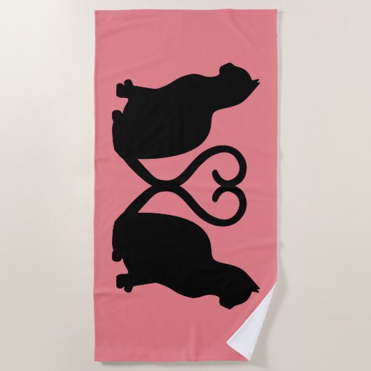 Romantische kat silhouet hart met koraal roze strandlaken (Voorkant)