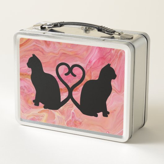 Romantische kat silhouet hart met roze marmer (Achterkant)