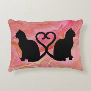 Romantische kat silhouet hart met roze marmer accent kussen