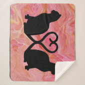 Romantische kat silhouet hart op roze marmering sherpa deken (Voorkant)