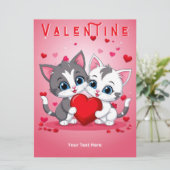 Romantische katten houden van harten roze rode Val Feestdagenkaart (Staand voorkant)