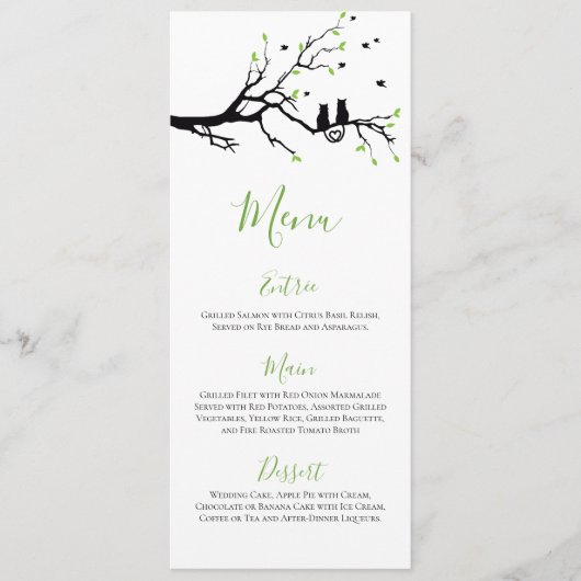 Romantische katten in liefde groen en wit receptie menu (Voorkant)