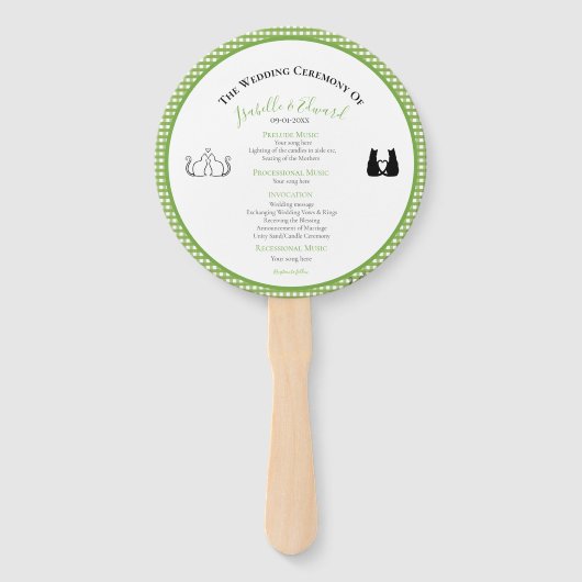 Romantische katten in liefde groene bruiloft progr handwaaier (Voorkant)