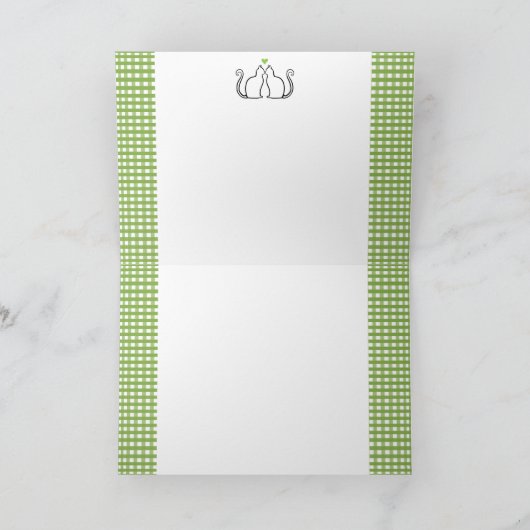 Romantische katten in liefdesgroen hart Gingham We Bedankkaart (Binnen)