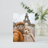 Romantische katten in Parijs Feestdagenkaart (Staand voorkant)
