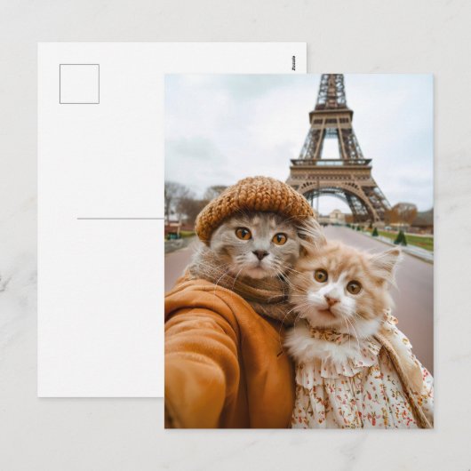 Romantische katten in Parijs Feestdagenkaart (Voorkant / Achterkant)