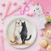 Romantische katten met een rood hart papieren bordje (Feest)