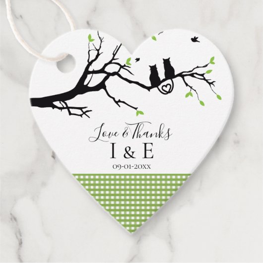 Romantische katten zoals Green Gingham Pattern Wed Bedankjes Labels (Voorkant)