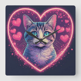Romantische Kattenliefhebber Cadeau | Esthetisch N Vierkante Klok