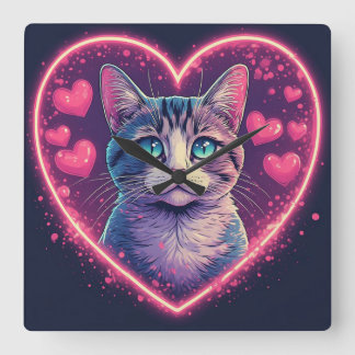 Romantische Kattenliefhebber Cadeau | Esthetisch N Vierkante Klok