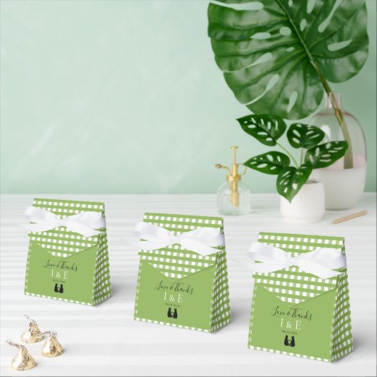 Romantische kattenliefhebbers koppel Green Gingham Bedankdoosjes (Meervoudige)
