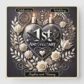 Romantische Keepsake voor het eerste Jubileum Vierkante Klok (Voorkant)