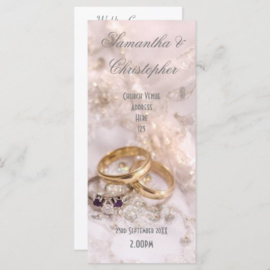 Romantische kerk bruiloft programma programmakaart (Voorkant / Achterkant)