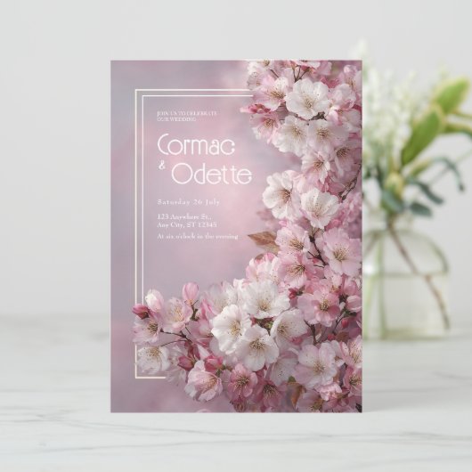 Romantische kersenbloesem bruiloft kaart (Staand voorkant)