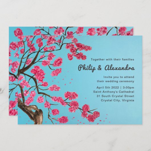 Romantische kersenbloesem bruiloft uitnodiging (Voorkant / Achterkant)