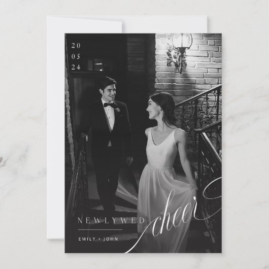 Romantische Kerst Zwart-witte Pas getrouwd Foto Feestdagenkaart (Voorkant)