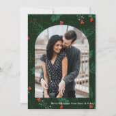 Romantische kerstboomfoto Groene Mistletoe Feestdagenkaart (Voorkant)