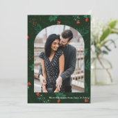 Romantische kerstboomfoto Groene Mistletoe Feestdagenkaart (Staand voorkant)