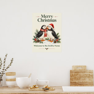 Romantische kerstgebruiken Papegaaiduikers Koppel Poster