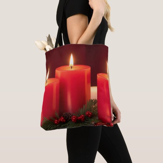Romantische kerstkaarsen Canvas tas (Dichtbij)