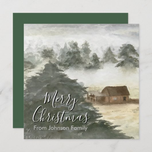 Romantische kerstkaart met aquarel en gezellige wi (Voorkant / Achterkant)