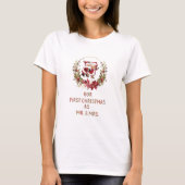 Romantische Kerstkrans met Eerste Kerst Poinsettia T-shirt (Voorkant)