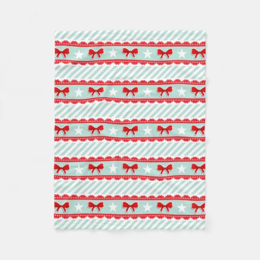 Romantische Kerstmis Rode Mint Strepen Patroon Fleece Deken (Voorkant)