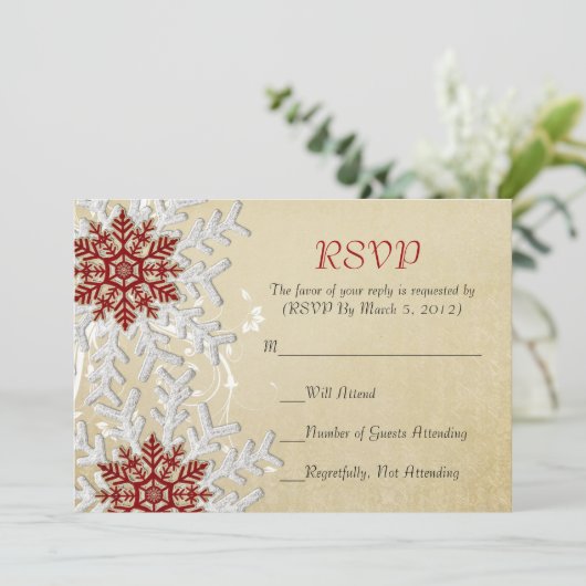 Romantische Kerstmis Sneeuwvlokken RSVP-kaart Kaart (Staand voorkant)