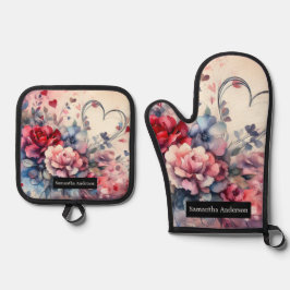 Romantische keuken: Abstracte harten Ovenwant & Pannenlap Set