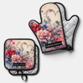 Romantische keuken: Abstracte harten Ovenwant & Pannenlap Set (Voorkant / Achterkant)