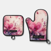 Romantische keuken: Abstracte harten Ovenwant & Pannenlap Set (Voorkant)