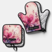 Romantische keuken: Abstracte harten Ovenwant & Pannenlap Set (Voorkant / Achterkant)