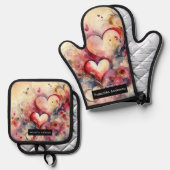 Romantische keuken: Abstracte harten Ovenwant & Pannenlap Set (Voorkant / Achterkant)