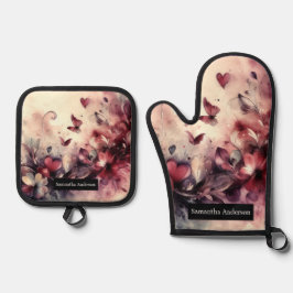 Romantische keuken: Abstracte harten Ovenwant & Pannenlap Set