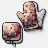 Romantische keuken: Abstracte harten Ovenwant & Pannenlap Set (Voorkant / Achterkant)